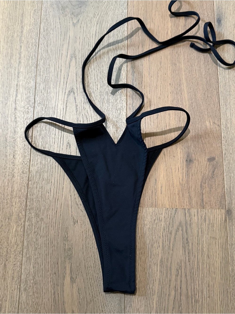 Tropic of C- Black Strappy V-Plunge High-Cut Bikini Bottom